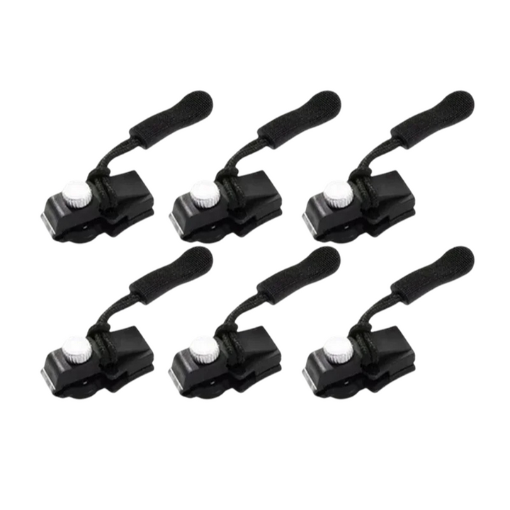 "Universal no-sew zipper repair clip shown for fast and easy tool-free fixing of broken zippers on jackets and bags."