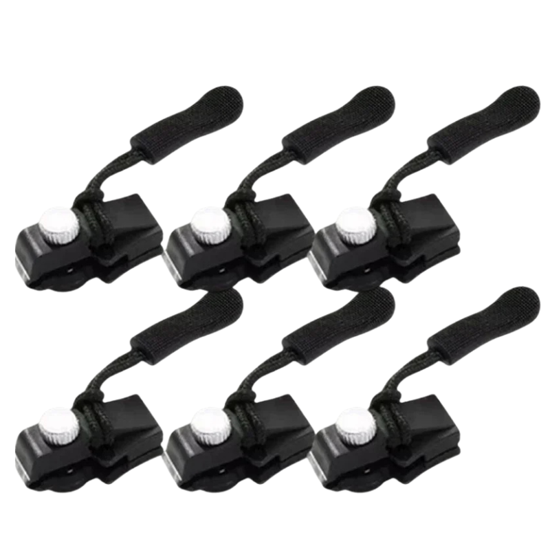 "Universal no-sew zipper repair clip shown for fast and easy tool-free fixing of broken zippers on jackets and bags."