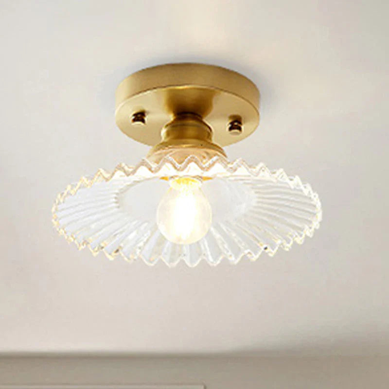 "Vintage-inspired ribbed glass ceiling lamp, green shade, semi-flush design, perfect for modern and classic interiors."