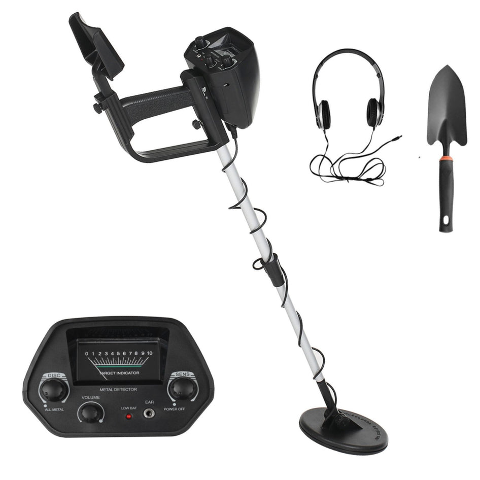 "Waterproof metal detector with adjustable height and HD display, designed for precision treasure hunts in any weather."