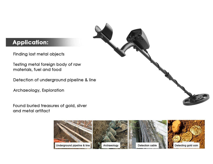 "Waterproof metal detector with adjustable height and HD display, designed for precision treasure hunts in any weather."
