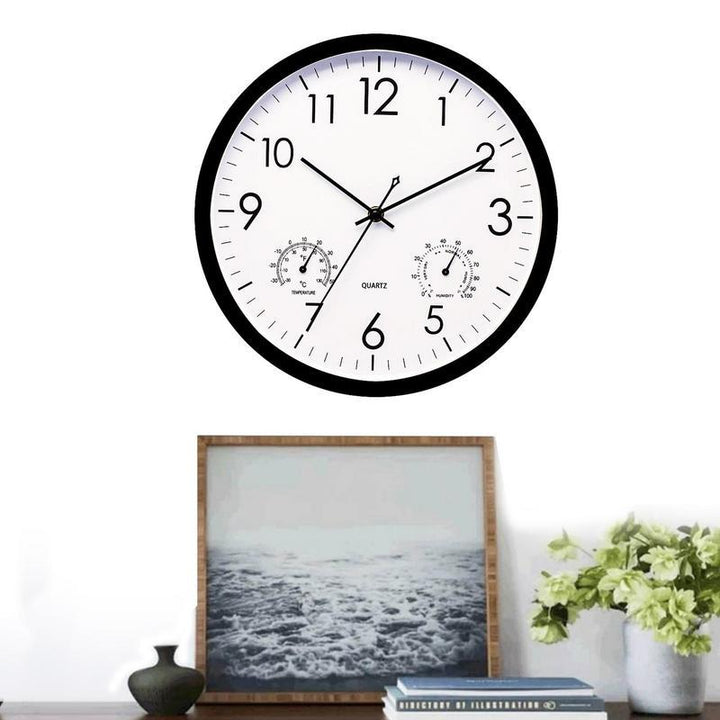 Weatherproof outdoor garden clock with retro design, large numbers, and integrated temperature gauge for style and functional
