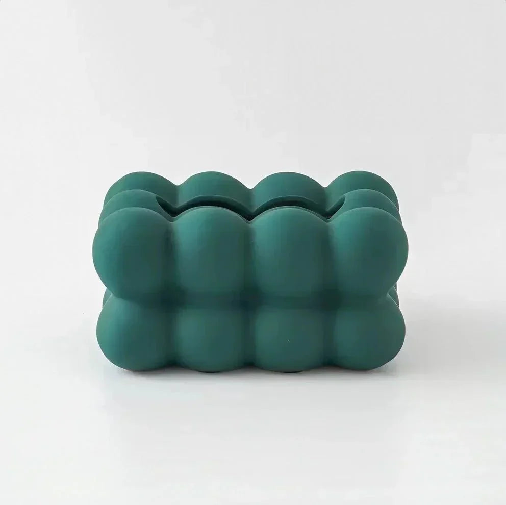 Whimsical ceramic tissue box with bubble design, modern home decor, premium porcelain, fits bedrooms and living rooms.