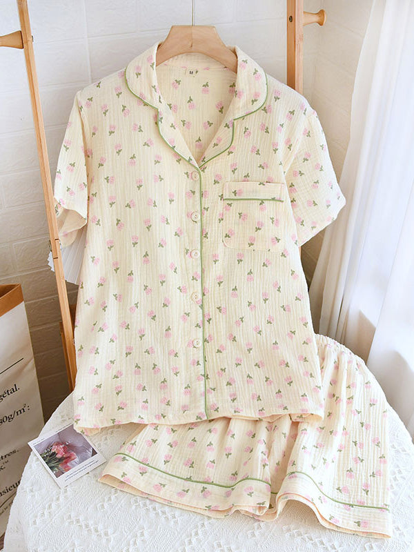 "Women's cotton pyjama set, luxurious, chic design, in both short and long sleeves, soft breathable fabric, elegant lounge we