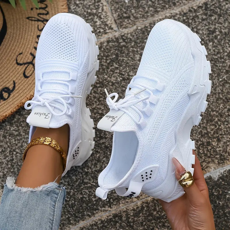 Women's grey orthopedic sneakers with shock-absorbing soles, non-slip, breathable design for comfort and stylish support.