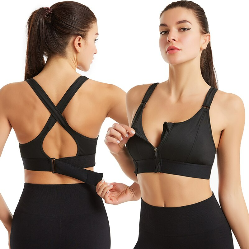 Women's high-support sports bras in black and white, soft breathable fabric, seamless fit, 2-pack, ideal for workouts.