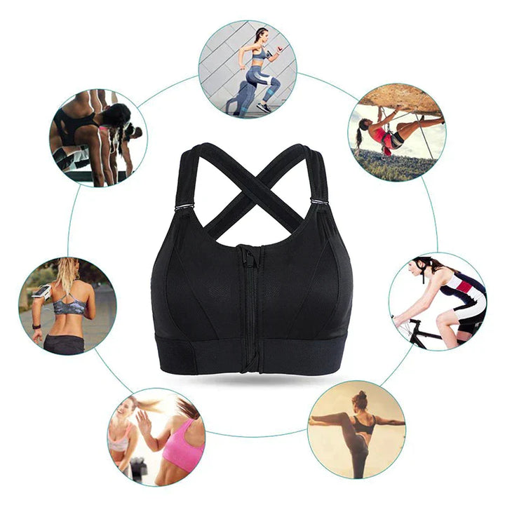 Women's high-support sports bras in black and white, soft breathable fabric, seamless fit, 2-pack, ideal for workouts.