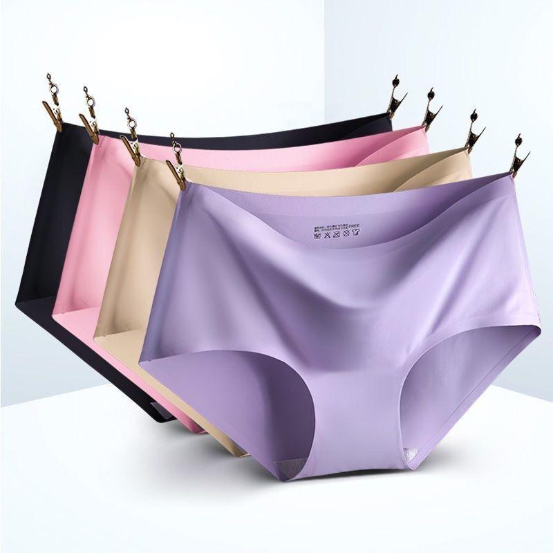 "Women's seamless silky comfort briefs, 5-pack, showing smooth fabric and elegant colors like black, white, pink, and beige."