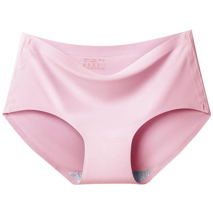 "Women's seamless silky comfort briefs, 5-pack, showing smooth fabric and elegant colors like black, white, pink, and beige."