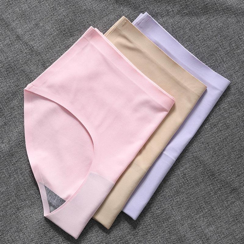 "Women's seamless silky comfort briefs, 5-pack, showing smooth fabric and elegant colors like black, white, pink, and beige."