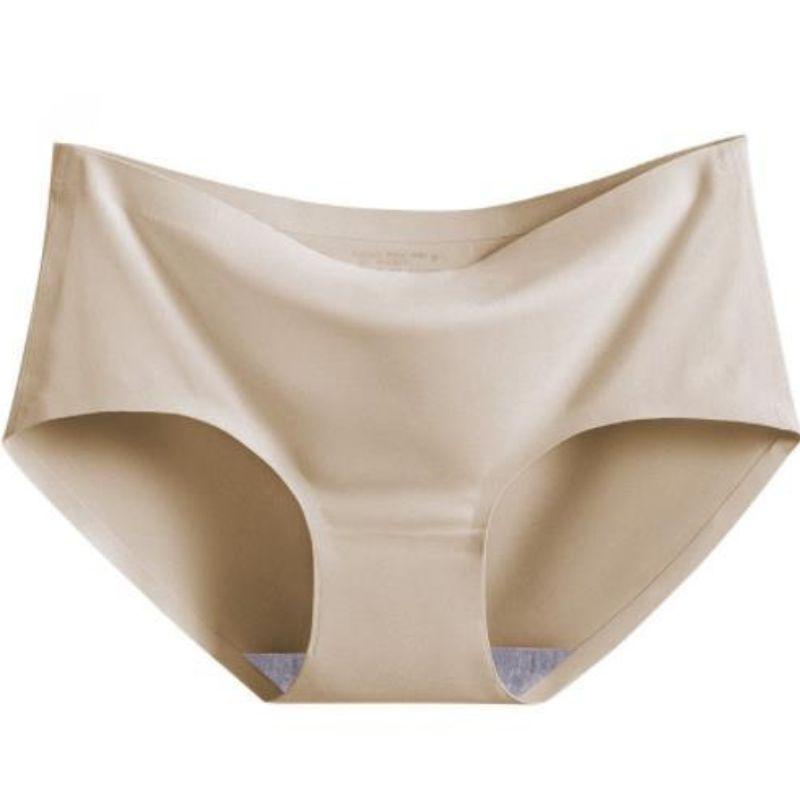 "Women's seamless silky comfort briefs, 5-pack, showing smooth fabric and elegant colors like black, white, pink, and beige."