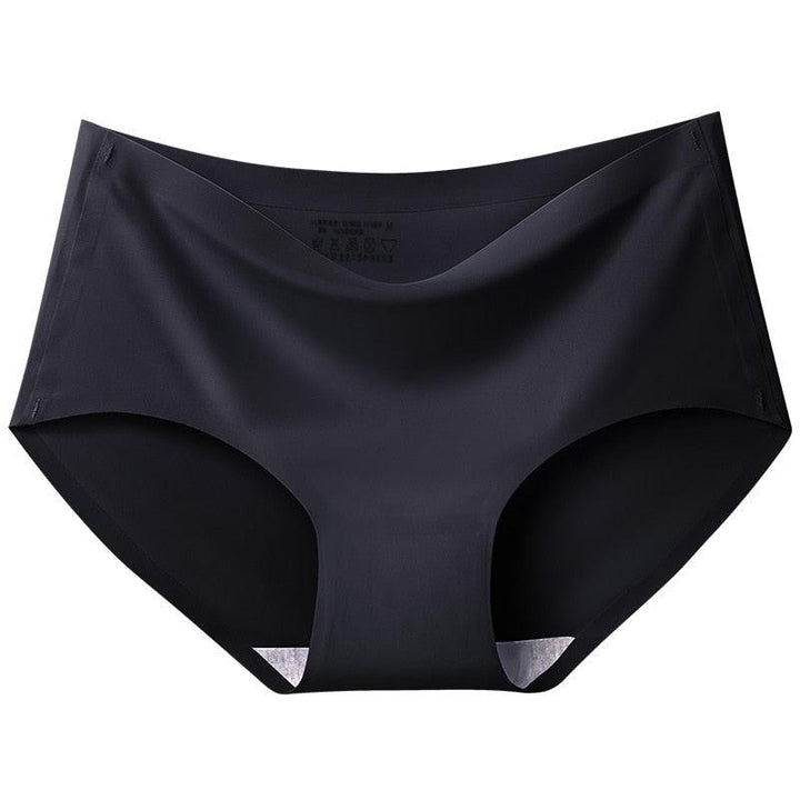 "Women's seamless silky comfort briefs, 5-pack, showing smooth fabric and elegant colors like black, white, pink, and beige."